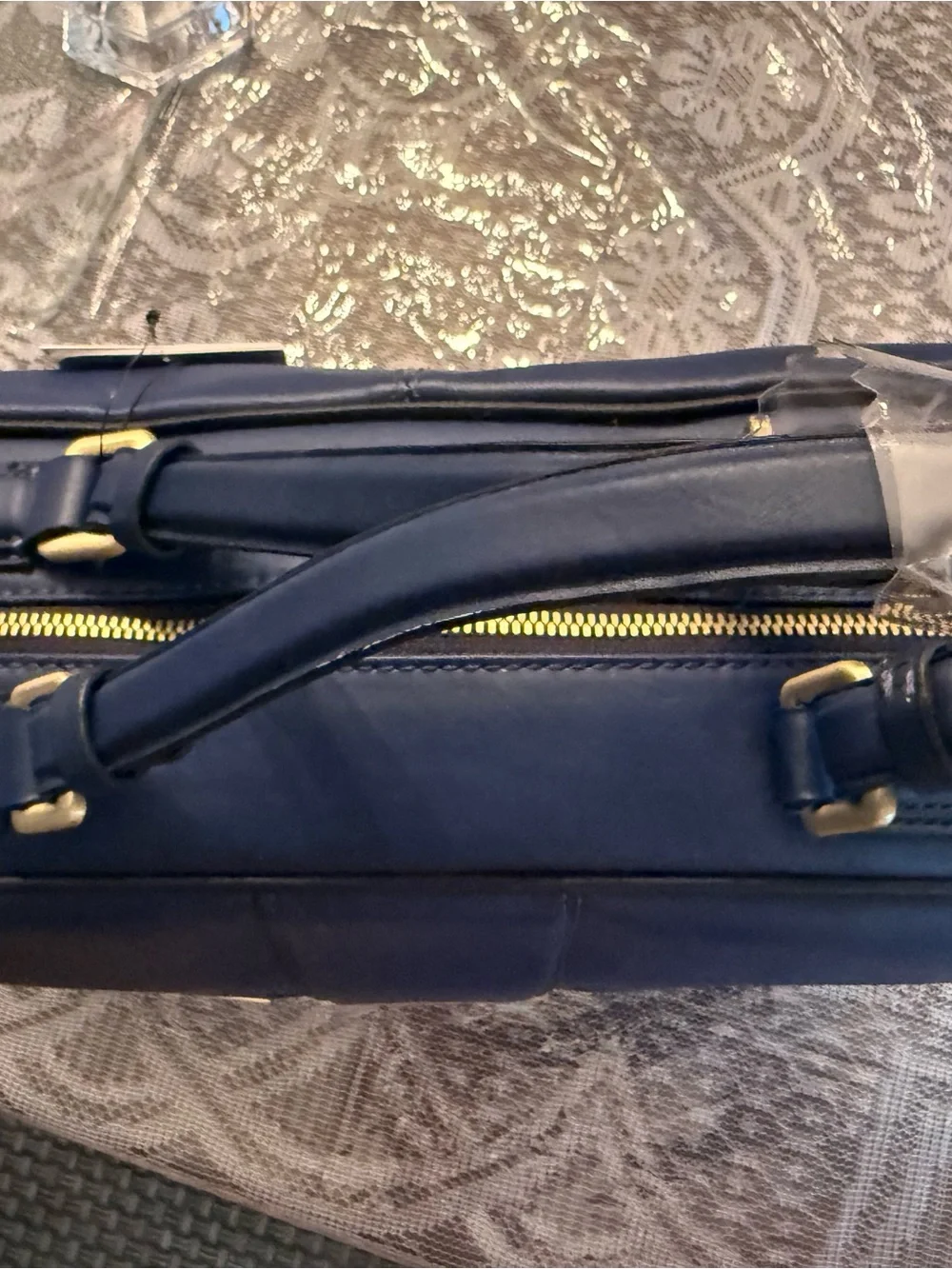 Calvin Klein Cobalt Blue Leather Top-Handle Satchel with Gold Hardware